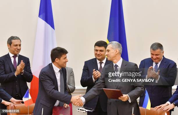 Vice President of Airbus Helicopters Olivier Michalon, French Ambassador to Ukraine Isabelle Dumont, Prime Minister of Ukraine Volodymyr Groysman and...