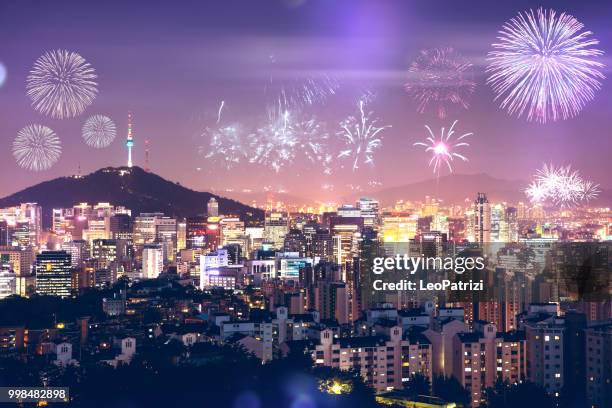 new year celebrations and seoul cityscape seen from above - south korea - leopatrizi stock pictures, royalty-free photos & images