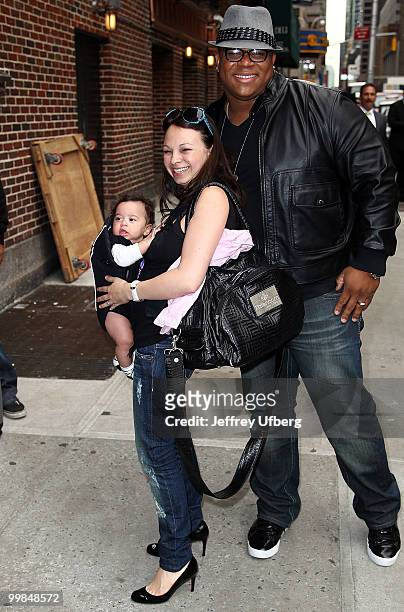 Laila Rose Lynche, Christa Lynche and American Idol contestant Michael Lynche visit "Late Show With David Letterman" at the Ed Sullivan Theater on...