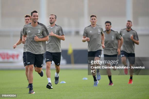 Miralem Pjanic during a Juventus morning training session on July 14, 2018 in Turin, Italy.
