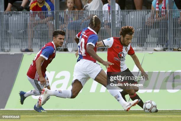 , Raoul Petretta of FC Basel, Geoffroy Serey Die of FC Basel, Yassin Ayoub of Feyenoord during the Uhrencup match between FC Basel 1893 and Feyenoord...