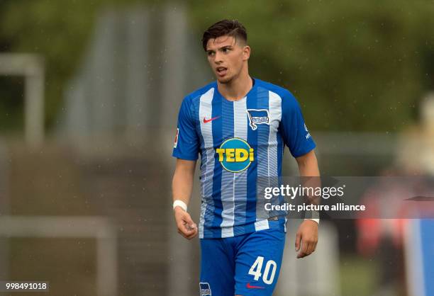 July 2018, Germany, Neuruppin: Test match, Hertha BSC vs Dukla Prague: Hertha's Nikos Zografakis in action. Photo: Soeren Stache/dpa