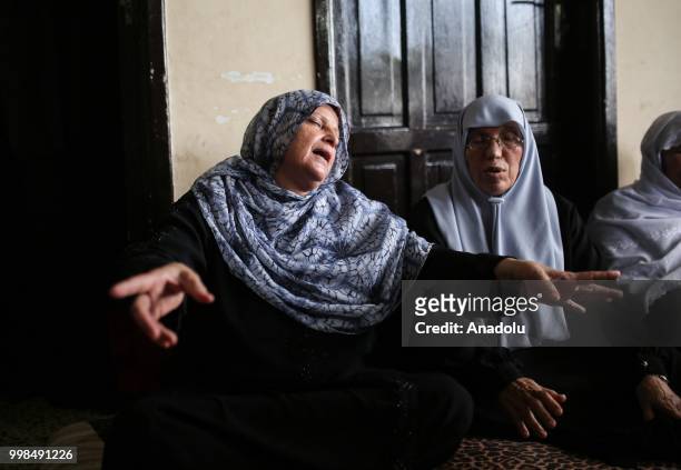 Relatives of Osman Rami Hillis mourn during his funeral ceremony in Gaza City, Gaza on July 14, 2018. Hillis was killed after Israeli forces...