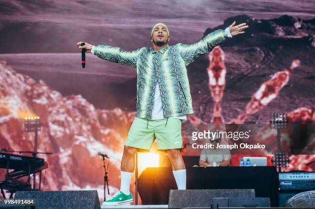 Anderson Paak performs on Day 1 of Lovebox festival at Gunnersbury Park on July 13, 2018 in London, England.
