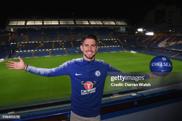 Chelsea Unveil New Signing Jorginho at Stamford Bridge on July 13, 2018 in London, England.