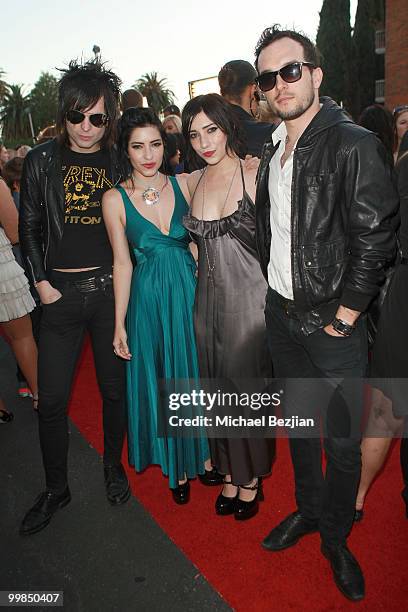 Jungle George, Jessica Origliaso and Lisa Origliaso of 'The Veronicas' and Matthew Newton arrive at the 12th annual Young Hollywood Awards sponsored...