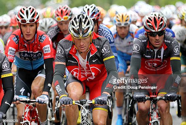 Lance Armstrong of the USA and riding for Radio Shack rides in the peloton with teammate Yaroslav Popovych of the Ukraine and riding for Radio Shack...
