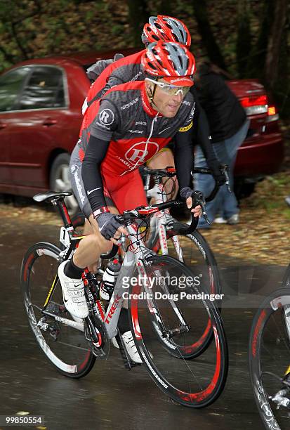 Levi Leipheimer of the USA of Radio Shack climbs Trinity Grade during Stage Two of the Tour of California from Davis to Santa Rosa on May 17, 2010 in...