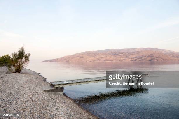 dock in lake surrounded by mountains - benjamin rondel stock pictures, royalty-free photos & images