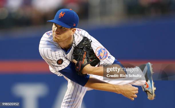 Jacob deGrom of the New York Mets in action against the Philadelphia Phillies during a game at Citi Field on July 11, 2018 in the Flushing...