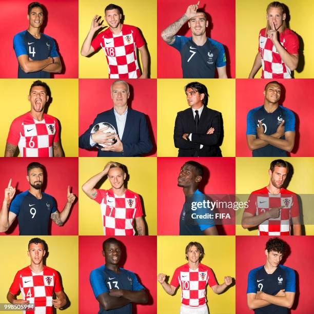 In this composite image a comparison has been made between the players France and Croatia. France and Croatia meet in the FIFA World Cup 2018 final.