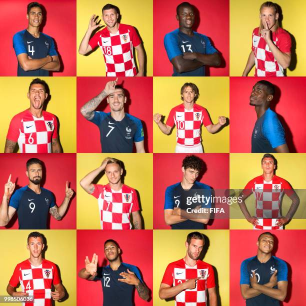 In this composite image a comparison has been made between the players France and Croatia. France and Croatia meet in the FIFA World Cup 2018 final.