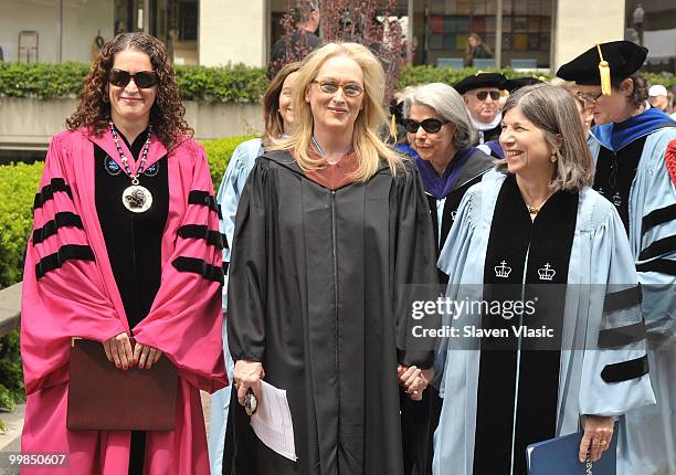 Barnard President Debora L. Spar, actress Meryl Streep and Pulitzer Price-winning journalist and author Anna Quindlen attend the Barnard College...