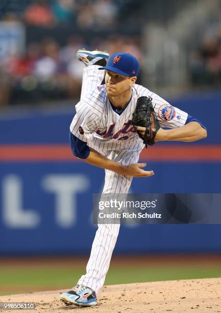 Jacob deGrom of the New York Mets in action against the Philadelphia Phillies during a game at Citi Field on July 11, 2018 in the Flushing...