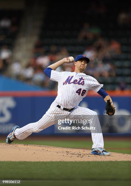 Jacob deGrom of the New York Mets in action against the Philadelphia Phillies during a game at Citi Field on July 11, 2018 in the Flushing...