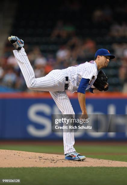 Jacob deGrom of the New York Mets in action against the Philadelphia Phillies during a game at Citi Field on July 11, 2018 in the Flushing...