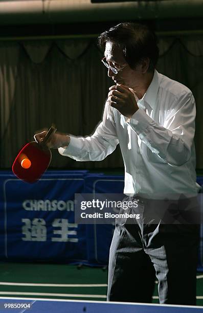 Jonney Shih, chairman of Asustek Computer Inc., plays table tennis at the company's headquarters in Taipei, Taiwan, on Wednesday, May 12, 2010....