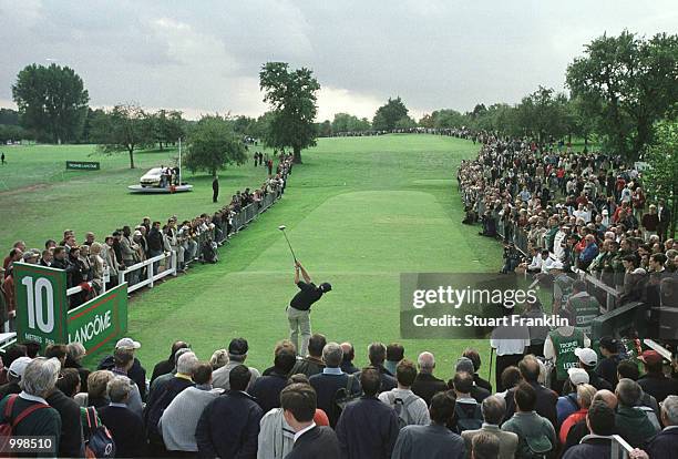 Sergio Garcia of Spain drives off the 10th tee during the second round of the Lancome Trophy at the St-Nom-la-Breteche Golf Club, Paris, France....