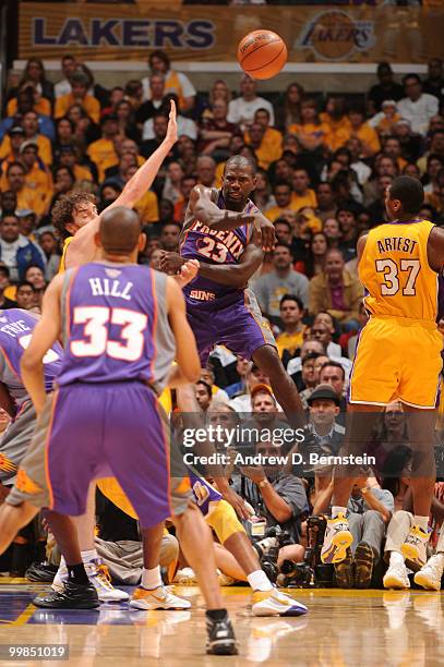 Jason Richardson of the Phoenix Suns passes against Pau Gasol of the Los Angeles Lakers in Game One of the Western Conference Finals during the 2010...