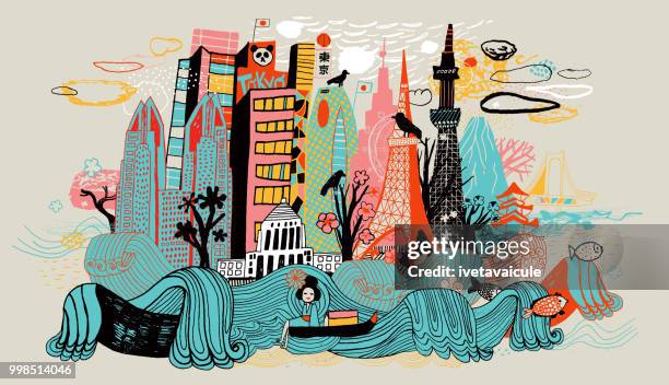 ilustraciones, imágenes clip art, dibujos animados e iconos de stock de ciudad de tokio en japón - illustration