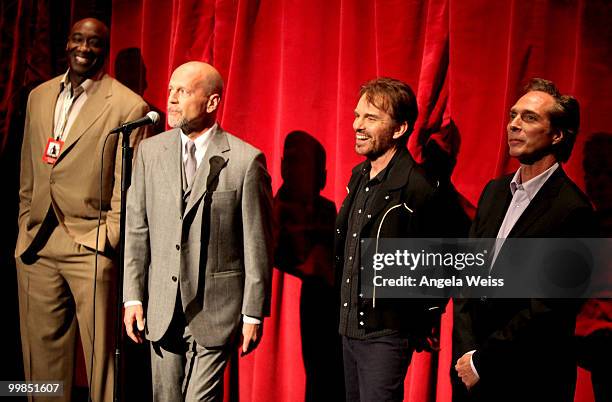 Actors Michael Clarke Duncan, Bruce Willis, Billy Bob Thornton and William Fichtner speak onstage during the screening of "Armageddon" during AFI &...