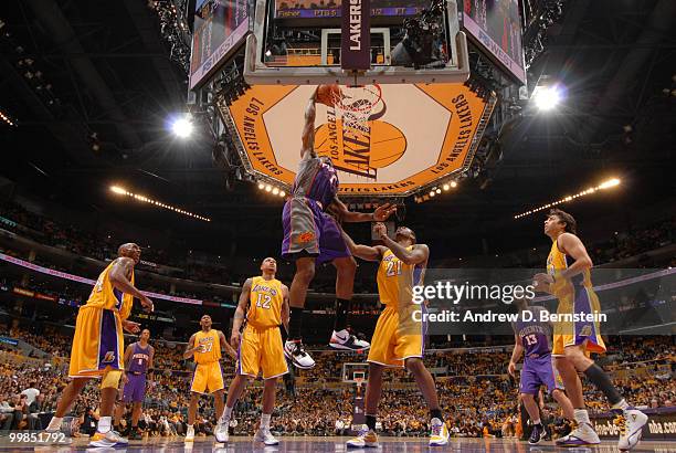 Amar'e Stoudemire of the Phoenix Suns dunks against the Los Angeles Lakers in Game One of the Western Conference Finals during the 2010 NBA Playoffs...