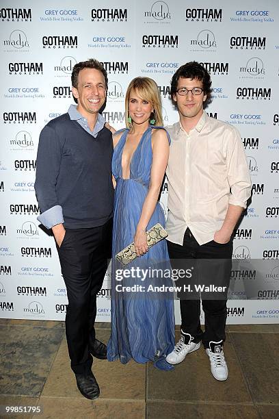 Seth Meyers, Kristin Wiig and Andy Samberg attend the Gotham Magazine cover party for Kristin Wiig at mad46 Rooftop Lounge - The Roosevelt Hotel on...