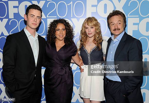 The cast of "The Good Guys" Colin Hanks, Diana Maria Riva and Bradley Whitford attend the 2010 FOX Upfront after party at Wollman Rink, Central Park...