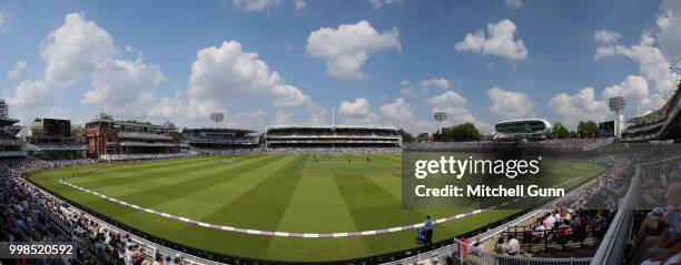 Panoramic general view created from multiple images during the 2nd Royal London One day International match between England and India at Lords...
