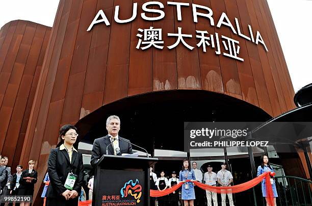 Australian Foreign Minister Stephen Smith delivers a speech during the official inauguration of the Australian pavilion at the site of the World Expo...