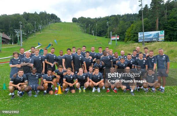 Leuven players and staff take part in team bonding activities during the OHL Leuven training session on July 09, 2018 in Maribor, Slovenia