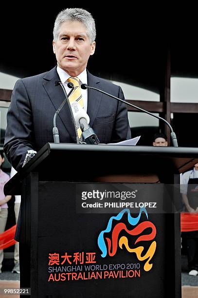 Australian Foreign Minister Stephen Smith delivers a speech during the official inauguration of the Australian pavilion at the site of the World Expo...