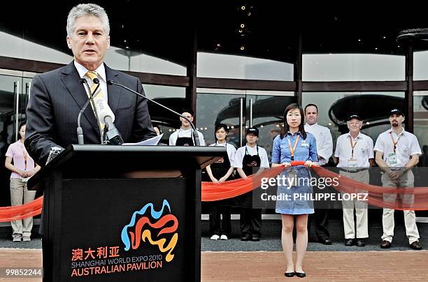 Australian Foreign Minister Stephen Smith delivers a speech during the official inauguration of the Australian pavilion at the site of the World Expo...
