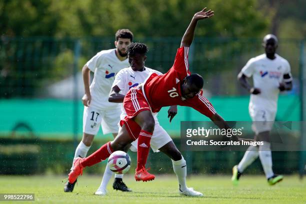 Gaoussou Traore of Amiens SC, Djamel Bakar of UNFP FC during the Club Friendly match between Amiens SC v UNFP FC at the Centre Sportif Du Touquet on...
