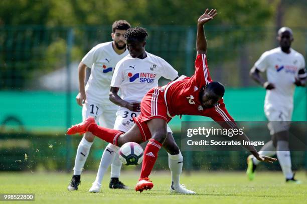 Gaoussou Traore of Amiens SC, Djamel Bakar of UNFP FC during the Club Friendly match between Amiens SC v UNFP FC at the Centre Sportif Du Touquet on...