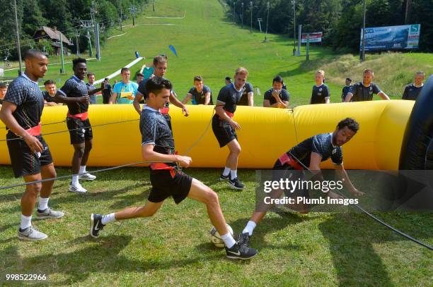 Jarno Libert with Koen Persoons during team bonding activities during the OHL Leuven training session on July 09, 2018 in Maribor, Slovenia