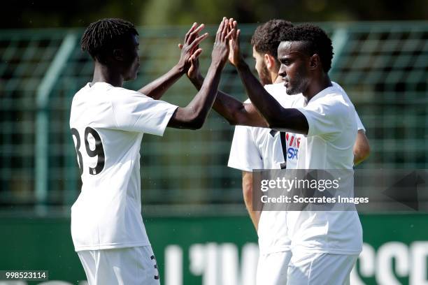 Gaoussou Traore of Amiens SC, Stiven Mendoza of Amiens SC during the Club Friendly match between Amiens SC v UNFP FC at the Centre Sportif Du Touquet...