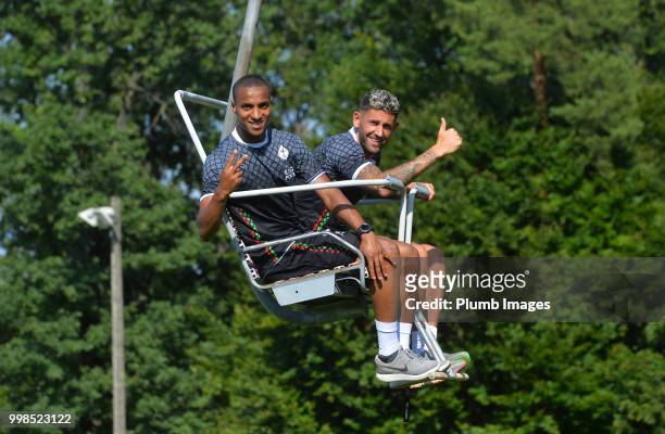 Frederic Duplus with Esteban Casagolda during team bonding activities during the OHL Leuven training session on July 09, 2018 in Maribor, Slovenia