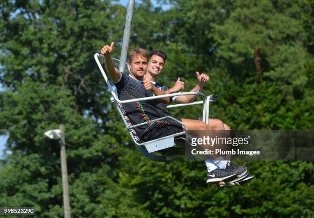 Dimitri Daeseleire with Jarno Libert during team bonding activities during the OHL Leuven training session on July 09, 2018 in Maribor, Slovenia