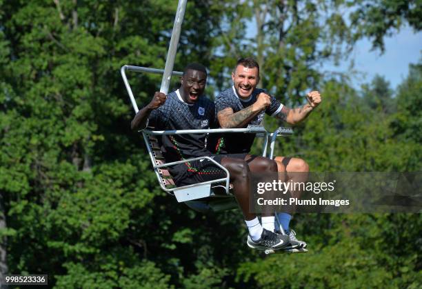 Simon Diedhiou with Jovan Kostovski during team bonding activities during the OHL Leuven training session on July 09, 2018 in Maribor, Slovenia