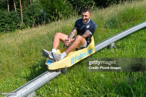 Jovan Kostovski during team bonding activities during the OHL Leuven training session on July 09, 2018 in Maribor, Slovenia