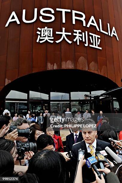 Australian Foreign Minister Stephen Smith answers questions from the press during the official inauguration of the Australian pavilion at the site of...