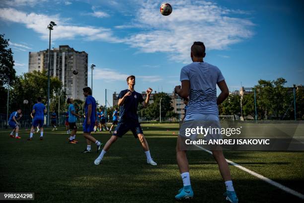 Young Dinamo Zagreb footbal club players take part in a training session in Zagreb, on July 14, 2018. - Whether it's the World Cup final match or...
