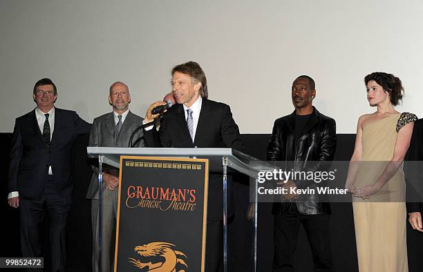 Director Mike Newell, actor Bruce Willis, producer Jerry Bruckheimer, actor Eddie Murphy, and actress Gemma Arterton attend the premiere of Walt...