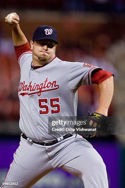 Relief pitcher Matt Capps of the Washington Nationals throws against the St. Louis Cardinals at Busch Stadium on May 17, 2010 in St. Louis, Missouri....