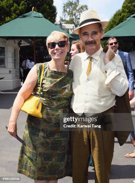 Claire van Kampen and Mark Rylance attend day twelve of the Wimbledon Tennis Championships at the All England Lawn Tennis and Croquet Club on July...