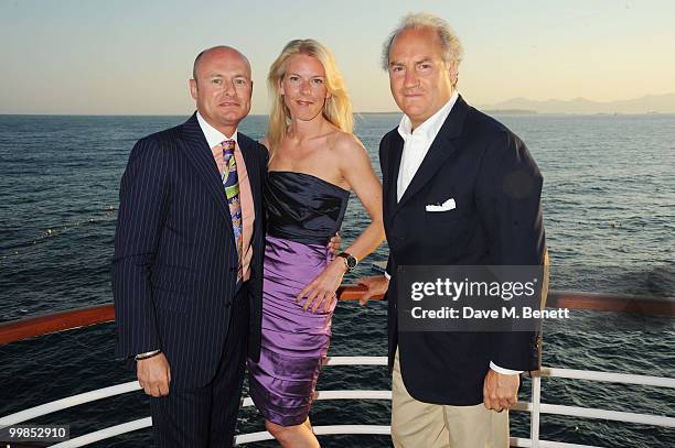 Georges Kern, Karoline Huber and Charles Finch attend Finch's Quarterly Cannes Dinner 2010 at the Hotel du Cap as part of the 63rd Cannes Film...