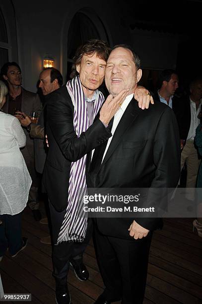 Mick Jagger and Harvey Weinstein attend Finch's Quarterly Cannes Dinner 2010 at the Hotel du Cap as part of the 63rd Cannes Film Festival on May 17,...