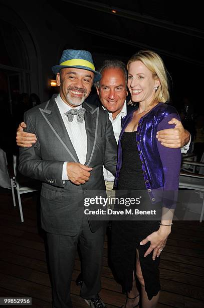 Christian Louboutain, Charles Finch and Sidney Ingle Finch attend Finch's Quarterly Cannes Dinner 2010 at the Hotel du Cap as part of the 63rd Cannes...