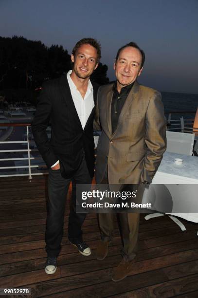 Jenson Button and Kevin Spacey attend Finch's Quarterly Cannes Dinner 2010 at the Hotel du Cap as part of the 63rd Cannes Film Festival on May 17,...